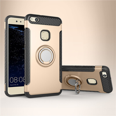 

Fecoprior Back Cover For Huawei P10 Lite Case Car Holder Stand Hard PC Silicon Ring Suction Bracket Celulars