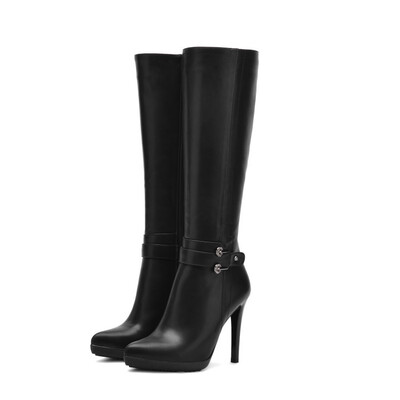 

IDIFU Womens Sexy Belted Pointed Toe Stiletto High Heel Platform Under the Knee High Boots