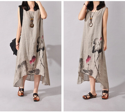 

Plus Size Fashion Women Vintage Floral Asymmetrical Kaftan A-line Long Maxi Vest Dress Plus