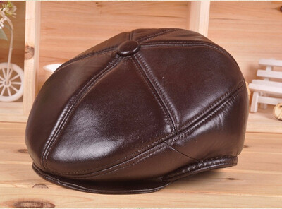 

2018 Genuine Leather Cap Adult Sheepskin Hat Male Baseball Caps Ear Protection Warm Headgear Mens Winter Warm Wear B-7243