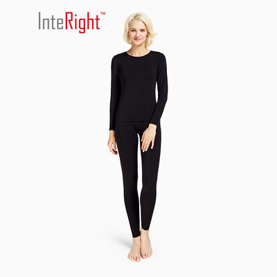 

INTERIGHT Qiuyi Qiuku 50S long-staple cotton spandex comfortable warm female round neck suit ingenuity to create Jingshu cotton craft white