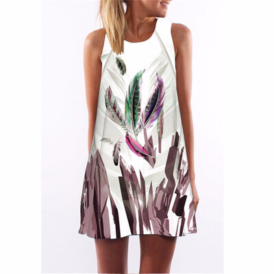 

Chiffon Summer Dress Floral Print Boho Dresses For Women Casual Beach Sleeveless Sundress