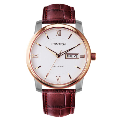 

Comtex Men's Automatic Mechanical Watch 40M Waterproof Gold Dial with Leather Strap Sapphire Crystal Round Large Dial S6361G-3