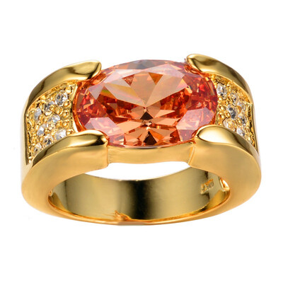 

Aiyaya Top Quality New Fashion Champagne Sapphire Oval CZ Ring 10KT Yellow Gold Filled Crystal Rings