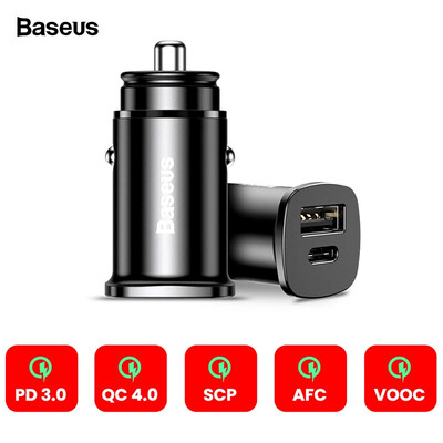 

Baseus Quick Charge 40 30 AFC SCP Car Charger For iPhone Samsung Xiaomi 30W Dual USB PD Type C Fast Charging Car Phone Charger