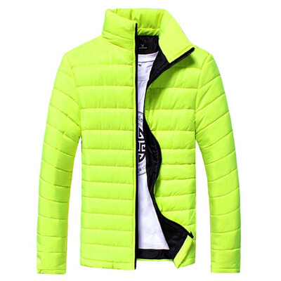 

Winter Stand Collar Cotton Blends Plain Long Sleeve Zipper Mens Coats