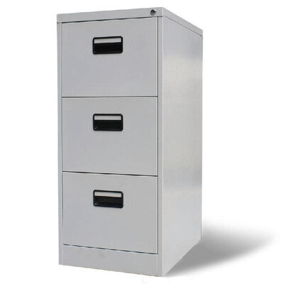 

File Cabinet with 3 Drawers Grey Metal