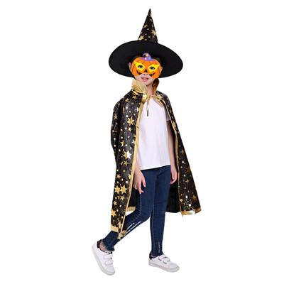 

Halloween costume Halloween childrens clothing props dressing witch magic cloak cloak magic hat set black gold