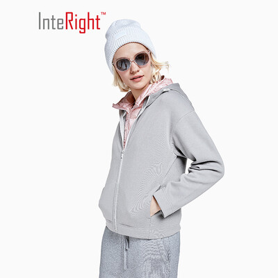 

INTERIGHT Sweater Womens Stretch Sports Casual Hooded Jacket in Gray L