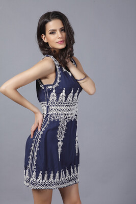 

Buenos Ninos Embroidery Denim Skirt Women A-line Sleeveless Dress