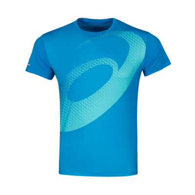 

ASICS yaseshi t-shirt male 2018 autumn&winter new large LOGO printing round neck breathable running training short sleeve 2011A134-400 blue L