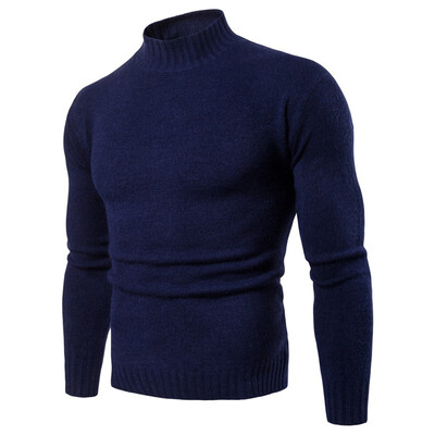 

AOWOFS Europe code new foreign trade mens high lapel Slim bottoming shirt solid color knitted sweater YM007