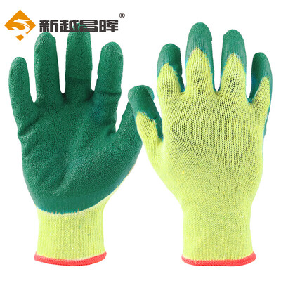 

Xinyue Changhui labor insurance gloves wear non-slip gloves coated palm dipped rubber gloves line yarn wrinkles oil-proof breathable site work protective gloves 12 pairs huangsha green B11435