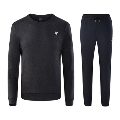 

Xtep Mens Running Set 2018 New Soft Comfortable Sports Sweater Set 882329979081 Gray Black XL