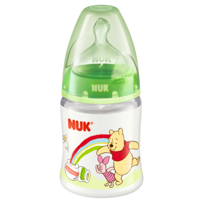 

NUK wide caliber bottle PP plastic baby bottle 150ml with anti-flatulence silicone nipple 0-6 months round hole Disney green pattern random Germany imported