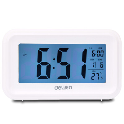 

DELI Multifuctional Electronic Clock with Large Screen , Night Light and Temperature--White,Blue