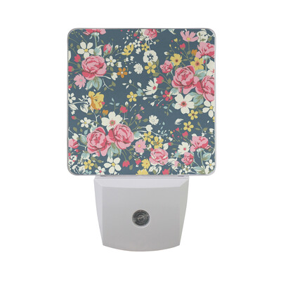 

ALAZA LED Night Light With Smart Dusk To Dawn SensorFloral Pattern Roses Vintage Plug In Night Light