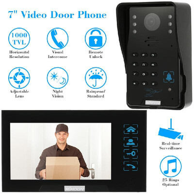 

KKMOON 7" Video Door Phone Intercome Doorbell Touch Button ID CardsCode Unlock Night Vision Rainproof Security CCTV Camera Home