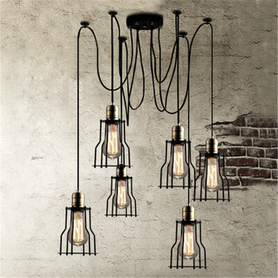 

Baycheer HL371320 Six-light Industry Style Wrought Iron LED Multi-light Long Pendant Balck