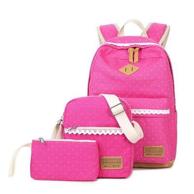 

2018 new shoulder bag female canvas backpack female three-piece mother bag Korean version of the middle school student bag