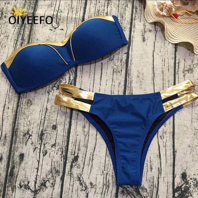 

Oiyeefo sexy bandeau push up bikini with gold metallic bordered for women bahters blackblueorangeyellow