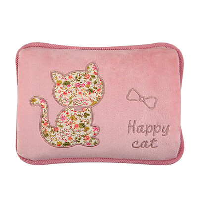 

Antarctic people charging hot water bottle double hand detachable wash warm waist has water injection embroidery plush warm water bag hand warmers with cloth set powder cat