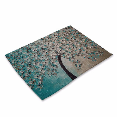 

Oil Painting Pattern Polyester Placemat Heat resistant Stain resistant Anti slip Table Mat Bowl Coaster Dining Tableware Pad for D