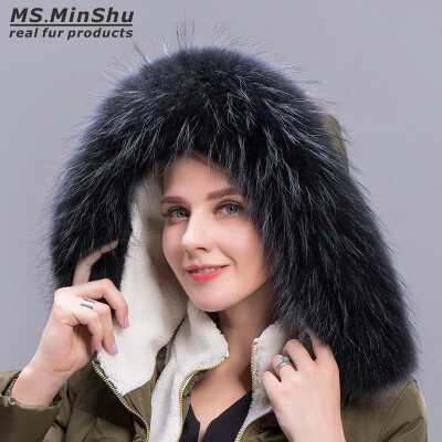 

MSMinShu Black Raccoon Fur Collar Hood Scarf Natural Fox Fur Scarf Collar Down Coat Hood Trimming Custom Made Fur Trim
