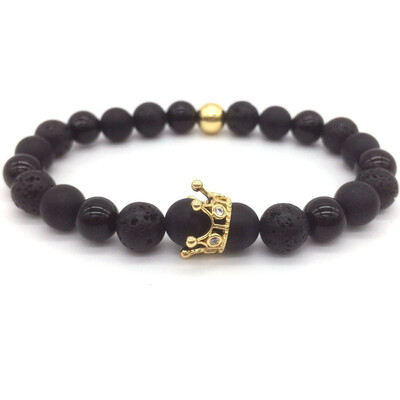 

new fashion Hot Trendy Lava Stone Pave CZ Imperial Crown And Helmet Charm Bracelet For Men Or Women Bracelet Jewelry Pulseira homb