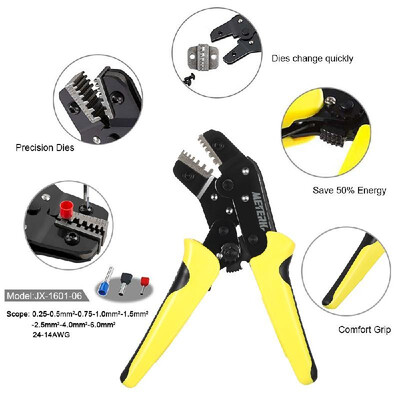 

Meterk Professional Wire Crimper Engineering Ratchet Terminal Crimping Pliers JX-02C 025-25mm2 Insulated Terminals Or Color Code
