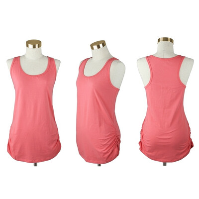 

Womens Sleeveless Tops Basic Cami Tank Top Racer Back Long T-Shirts Side Shirring