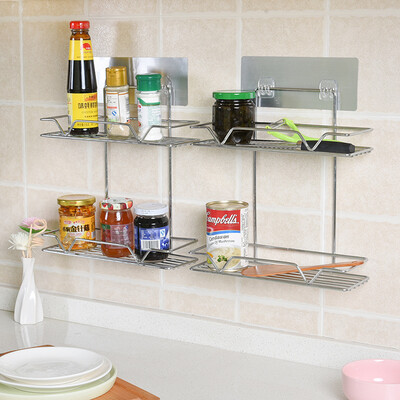 

Bingyou double racks bathroom kitchen storage basket strong stainless steel color refrigerator wall hanging bathroom punching finishing