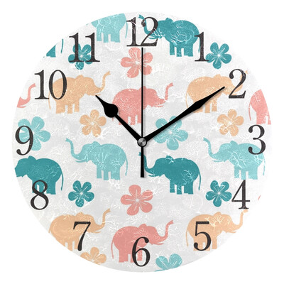 

Wall Clock Elephant Flower Round Wall Clock Arabic Numerals Design