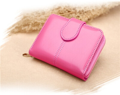 

Clutch female brand Bag wallet women zipper design mobile phone bags japanned PU lOil wax eather folder clutch Short paragraph