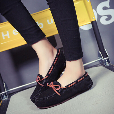 

Genuine Leather winter women loafers Wool inside flat suede shoes woman flats