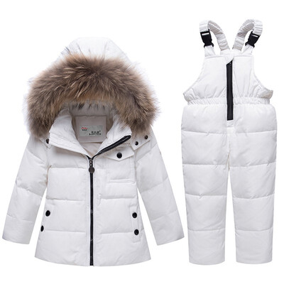 

parka real Fur hooded boy baby overalls girl winter down jacket warm kids coat children snowsuit snow clothes girls clothing Set