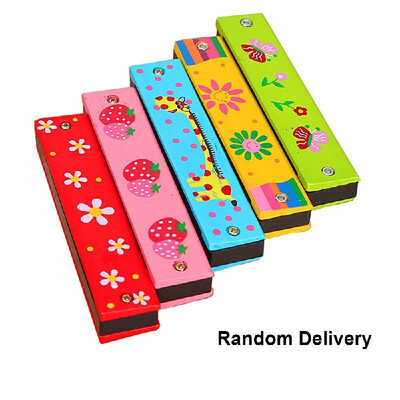 

Cartoon Wooden Harmonica 16 Holes Puzzle Toys Early Education Enlightenment Playing Musical Instruments for Kids Random Delivery