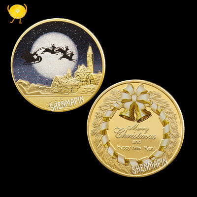 

Christmas Eve commemorative coins Merry Christmas gold plated silver coins exquisite holiday party gift coin collectibles