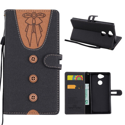 

MOONCASE Sony Xperia XA2 stitching embossed womens leather case - black