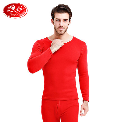 

Langsha thermal underwear mens thickening plus velvet youth round neck couple autumn&winter Qiuyi Qiuku womens warm suit mens red 170L