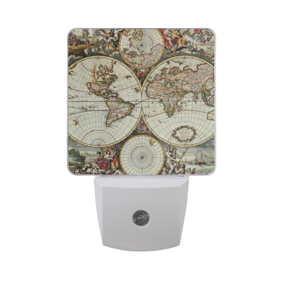 

ALAZA LED Night Light With Smart Dusk To Dawn SensorVintage Wooden Board Blue Plug In Night Light