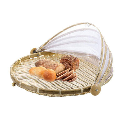 

UpperX Picnic basket with gauze Fruit basket Hand woven Bug-Proof Dust basket Sun Handmade bread basket for fruit&vegetables