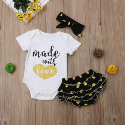 

Infant Kids Girls Boys Toddler 3PCS Gold Dot Romper Jumpsuit Pants Outfits Set