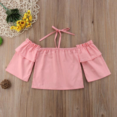 

UK Fashion Baby Girls Summer Clothes Sweet Ruffle Tops Pink Tank Top T-shirt New