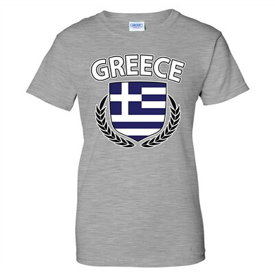 

Greece Flag Crest Olive Wreath Laurel Greek Pride Womens T-Shirt