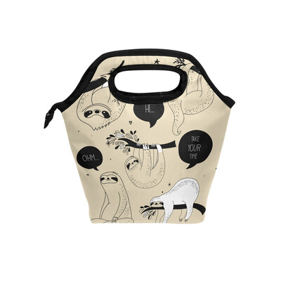 

Lunch Bag White Sloth Tote Travel Picnic Insulated Handbags Portable Zipper Lunch Bag Box