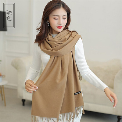 

Scarf female han edition female autumn&winter pure color imitation cashmere neck 250 grams joker long tassel does not drop woo