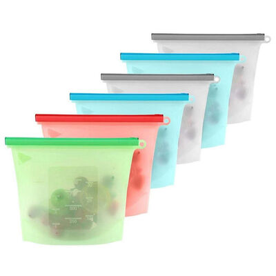 

UpperX 6pcs Silicone Food Storage Bags Reusable Leakproof Preservation Container with Airtight Sealfor for Heating Freezing