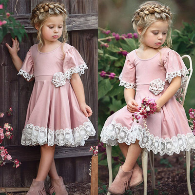 

Baby Girls Dresses Princess Lacework Flare Sleeve Flower Elegant Dress Pure Cotton Kids Clothes For 1 2 3 4 5 6 7 Years