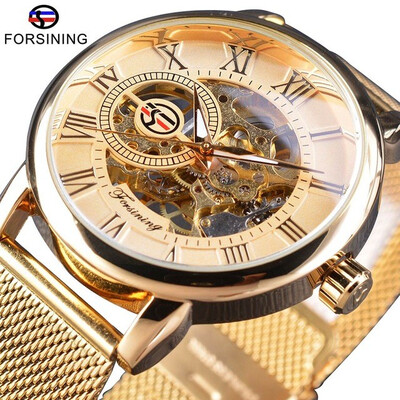 

Forsining Hand Winding Mechanical Watch Fashion Design Silver Stainless Steel Band Casual Wrist Watch Luminous Hands